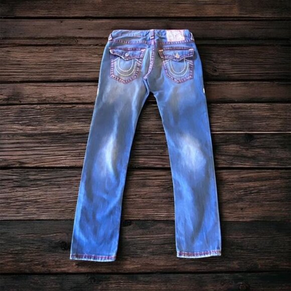 NWOT True Religion Rocco Flap Jeans Thick Red Stitching Size 32 - Picture 1 of 6